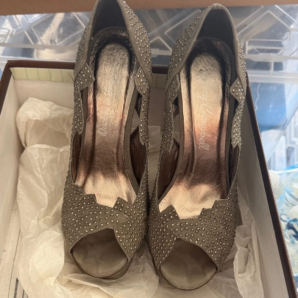 Jeffrey Campbell Turner Studded Peep-Toe Heels in‎ Taupe